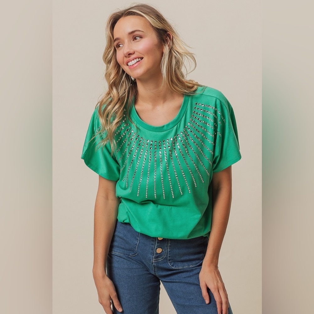 BiBi Rhinestone Beaded Short Sleeve Top - Picture 2 of 12